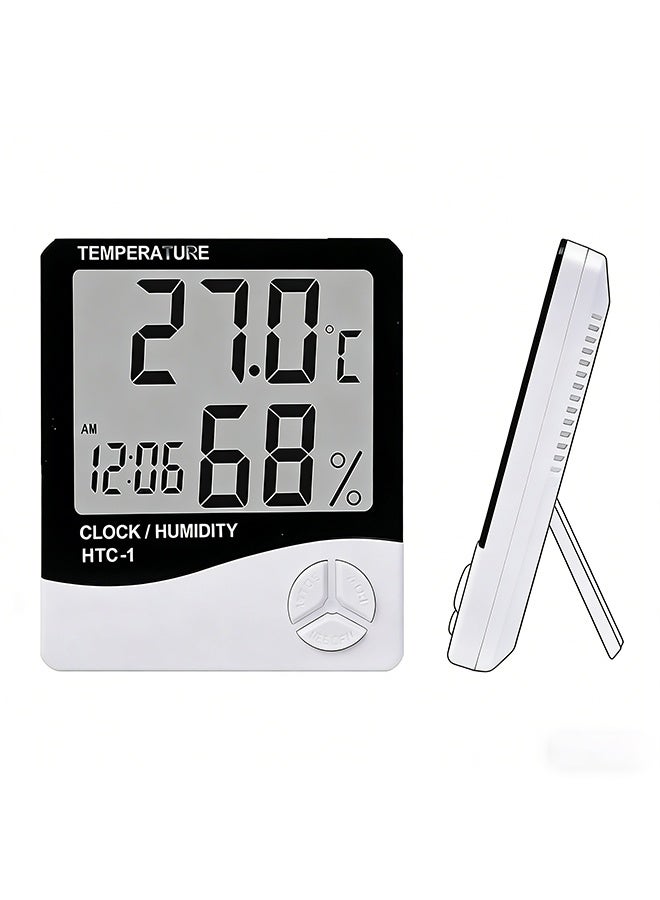 Digital Humidity Meter，Indoor Outdoor Temperature Thermometer，Humidity Monitor with LCD Alarm Clock, Humidity Meter For House Home Greenhouse White - Image 2